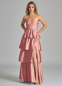 Azazie Faye Robes de demoiselle d'honneur Robe Trapèze en Satin extensible Rayé Rosette image5
