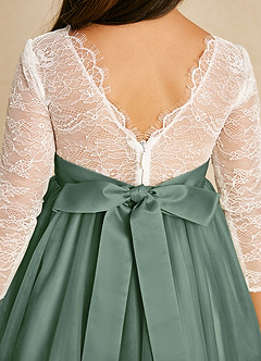 Azazie Mae Flower Girl Dresses Ivory Eucalyptus A-Line Bow Tulle Dress image5