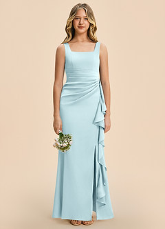 Azazie Adrienne Junior Cloud Blue Sheath Pleated Stretch Satin Dress image3