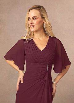 Azazie Carson Mother of the Bride Dresses Cabernet A-Line V-Neck Lace Chiffon Dress image4