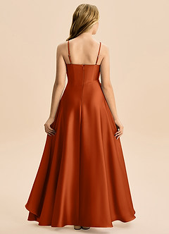 Azazie Eirlys Junior Abito A-Line in Raso Elasticizzato Plissettato Arancia Bruciata image2