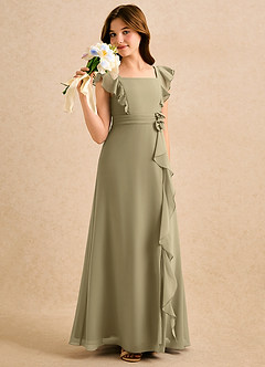 Azazie Soso Girls Formal Blomsterpigekjoler A-Line Plisseret Chiffon Gulv-længde Kjole image4