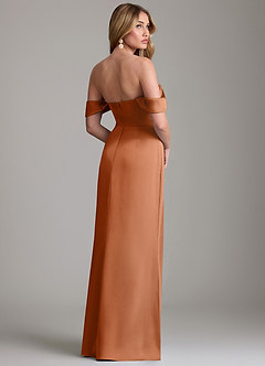 Azazie Sedona 신부 들러리 드레스 인어 오프 더 숄더 스트레치 새틴 바닥 길이 드레스 image2