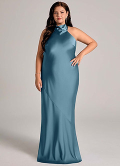 Azazie Velli Bridesmaid Dresses Bermuda Mermaid High Neck Stretch Satin Dress image6