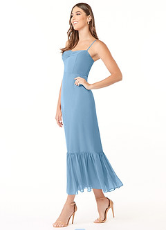 Azazie Justina Jurken voor bruidsmeisjes Jurk van Chiffon met A-Lijn Sweetheart Halslijn Staal Blauw image3