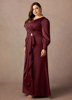 Azazie Petrina Klänningar till brudens mor Klä Sjöjungfru i Stretch Satin Plisserad Cabernet image10