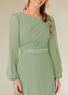 Azazie Priyanka Mother of the Bride Dresses Dusty Sage A-Line Boatneck Pleated Chiffon Dress image3