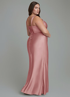 Azazie Agustina Vestidos de damas de honor Vestido Rosa Polvorienta de Satén Elástico de Corte Sirena con Corsé image8