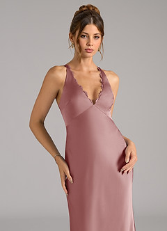 Azazie Tianna Bridesmaid Dresses Dusty Rose A-Line Stretch Satin Dress image7