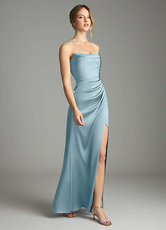 Azazie Leonis Bridesmaid Dresses Moody Blue Mermaid Pleated Stretch Satin Convertible Dress image6