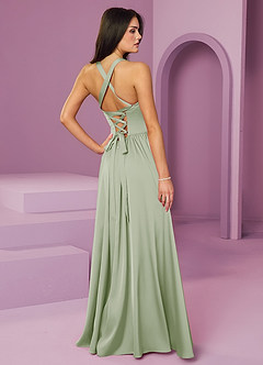 Barbie ♥ Azazie Bridesmaid Dresses Dusty Sage A-Line with Pockets Stretch Satin Dress image2