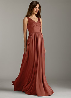 Azazie Keyla Bridesmaid Dresses Auburn A-Line Pleated Stretch Satin Dress image1
