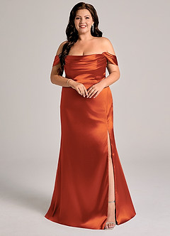 Azazie Saige Bridesmaid Dresses Paprika Sheath Off the Shoulder Metallic Satin Convertible Dress image9