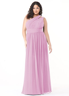 Azazie Molly Final Sale Candy Pink A-Line One Shoulder Chiffon Dress image7