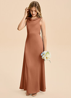 Azazie Kiki Junior Bronzer A-Line Bow Stretch Satin Dress image4