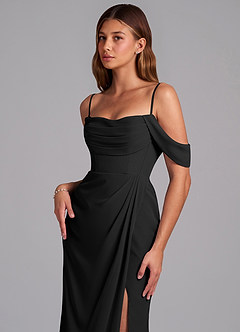Azazie Johana Jurken voor bruidsmeisjes Converteerbaar Jurk van Chiffon met Zeemeermin Off-shoulder Zwart image5