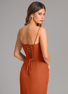 Azazie Sorrel Vestidos de damas de honor Vestido de Naranja Quemada de Gasa de Corte Sirena con Corsé image7