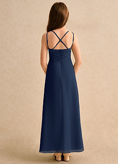 Azazie Zaida Junior Formal Flower Girl Dresses Dark Navy A-Line Pleated Chiffon Dress image2
