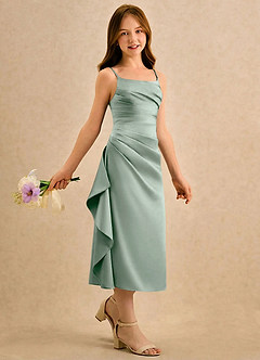 Azazie Canna Girls Formal Flower Girl Dresses Agave A-Line Pleated Stretch Satin Dress image3