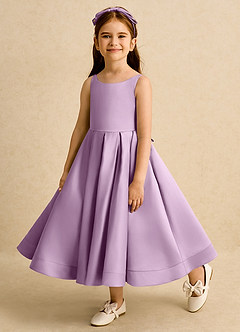 Azazie Babs Flower Girl Dresses Wisteria Ball-Gown Pleated Matte Satin Dress image8