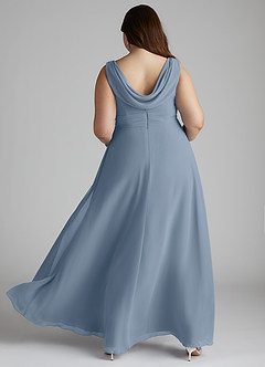 Azazie Karina Brautjungfernkleider A-Linie Plissee Chiffon Kleid Staubblau image9
