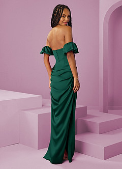 Barbie ♥ Azazie Bridesmaid Dresses Emerald Sheath Off the Shoulder Stretch Satin Convertible Dress image2