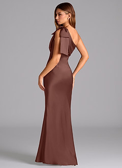 Azazie Yuanna Bridesmaid Dresses Espresso Mermaid One Shoulder Stretch Satin Dress image6