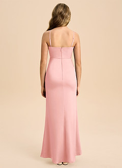 Azazie Buzzy Junior Powder Pink Sheath Pleated Stretch Satin Dress image2