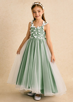 Azazie Darlina Robe Demoiselle D'honneur Fillette Robe Princesse en Tulle Dentelle Ivoire Matcha image9