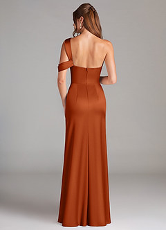 Azazie Wynter Vestidos de damas de honor Vestido de Naranja Quemada de Satén Elástico de Corte Recto con Vestidos sin tirantes image2