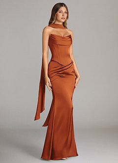 Azazie Sorrel Robes de demoiselle d'honneur Robe Sirène Convertible en Satin extensible Sans bretelle Cannelle image3