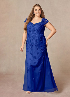 Azazie Marbella vestidos de madre de la novia Vestido de Azul Real de Encaje de Sirena con Reina Ana Lentejuelas image10