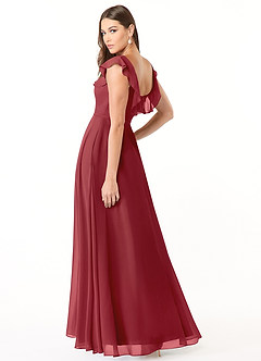Azazie Jinny Bridesmaid Dresses Pomegranate A-Line Square Neckline Ruched Chiffon Dress image4