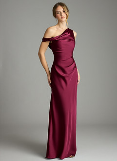 Azazie Emerson Bridesmaid Dresses Burgundy Mermaid Off the Shoulder Stretch Satin Dress image5