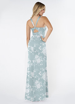 Azazie Mero Bridesmaid Dresses Powder Blue Floral Mermaid Pleated Stretch Satin Dress image3