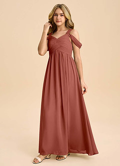 Azazie Lianne Junior Auburn A-Line Off the Shoulder Chiffon Dress image6