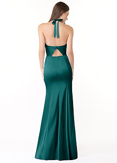 Azazie Emeria Bridesmaid Dresses Peacock Mermaid Pleated Stretch Satin Dress image2