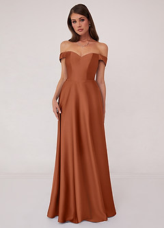 Barbie ♥ Azazie Bridesmaid Dresses Cedar Rose A-Line Off the Shoulder Stretch Satin Convertible Dress image1