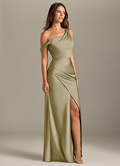 Azazie Madelyn Brautjungfernkleider Wandelbar Meerjungfrau-Linie Schulterfrei Stretch-Satin Kleid Moosgrün image4