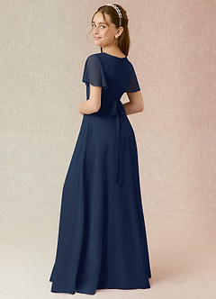 Azazie Induh Junior Robe Trapèze en Mousseline de soie Rayé Bleu Marine Foncé image2