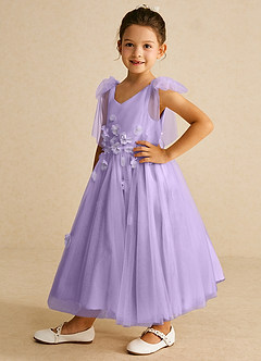 Azazie Minia Flower Girl Dresses Lilac A-Line Bow Matte Satin Dress image5