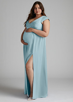 Azazie Allessia Maternity Bridesmaid Dresses A-Line Pleated Stretch Satin Floor-Length Dress image8