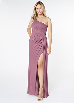 Azazie Jhene Bridesmaid Dresses Vintage Mauve Sheath One Shoulder Mesh Dress image1