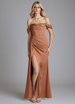 Azazie Amyra Bridesmaid Dresses Bronzer Mermaid Off the Shoulder Stretch Satin Convertible Dress image9