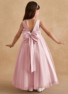 Azazie Cookie Flower Girl Dresses Powder Pink A-Line Bow Tulle Dress image1