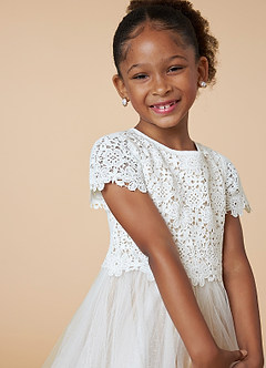 Azazie Petal Final Sale Diamond White Champagne A-Line Lace Tulle Dress image5