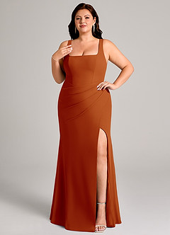 Azazie Mero Robes de demoiselle d'honneur Robe Fourreau en Mousseline de soie Plissée Paprika image11