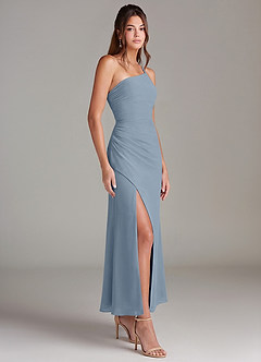 Azazie Eren 신부 들러리 드레스 인어 한쪽 어깨 쉬폰 발목 길이 드레스 image4