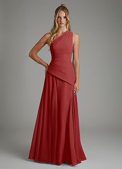Azazie Holly Bridesmaid Dresses Rust A-Line Corset Chiffon Dress image1
