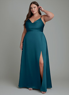 Azazie Sarella Bridesmaid Dresses Ink Blue A-Line Pleated Stretch Satin Dress image6